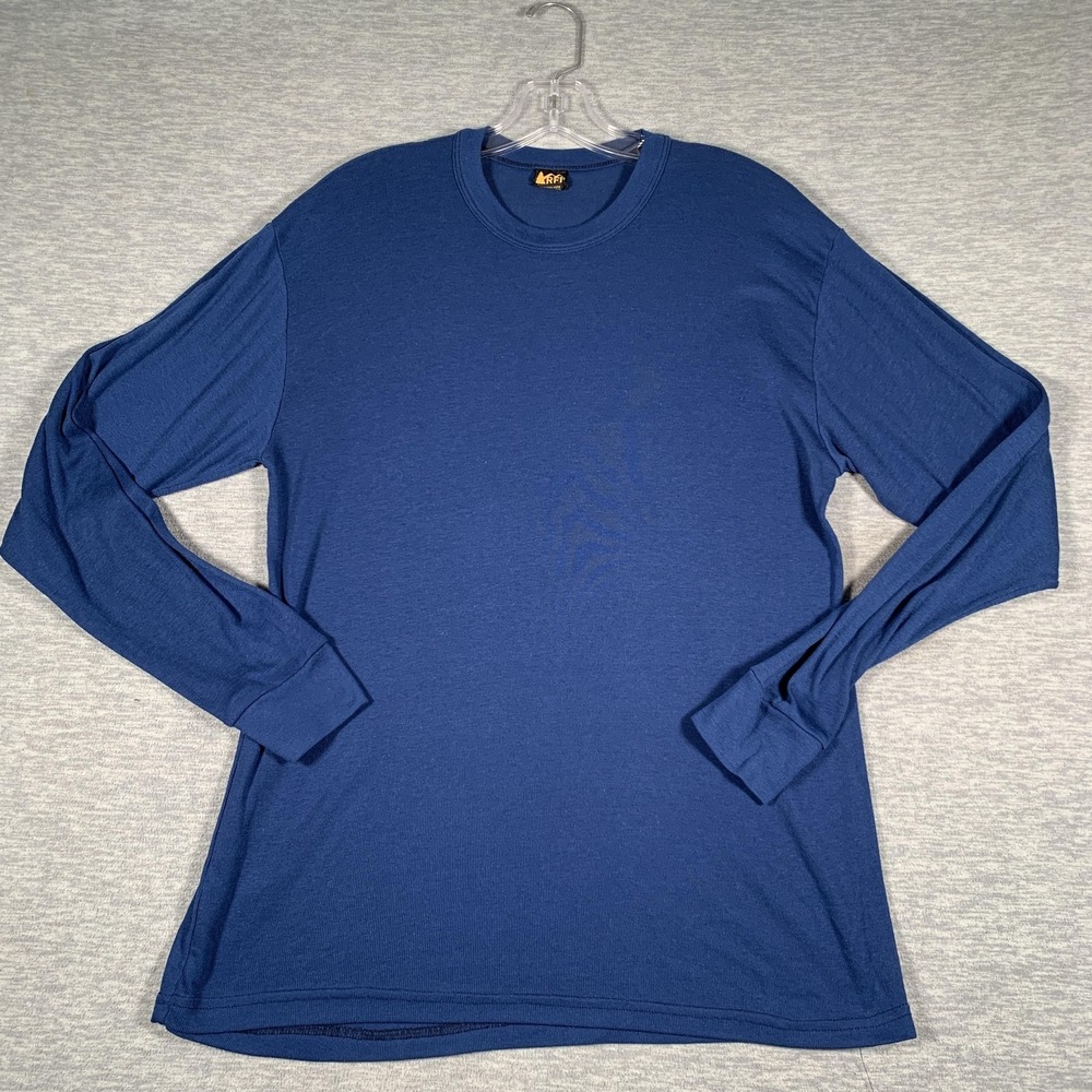 REI Shirt Mens Large Blue Long Sleeve Crewneck Polyester Made USA Base Layer